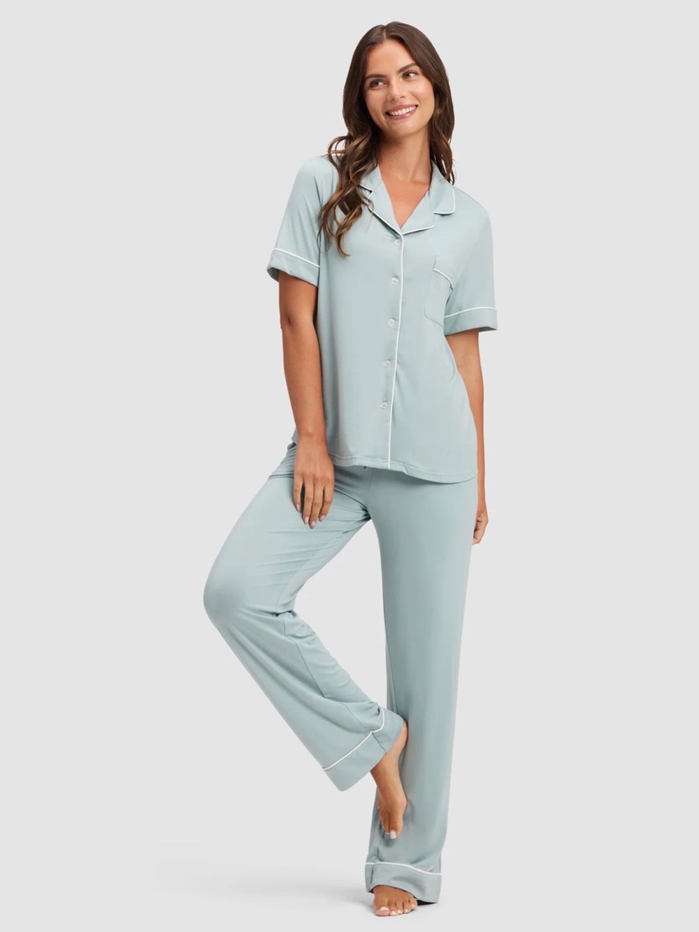 Cozy Earth Women's Bamboo Stretch-Knit Short Sleeve & Pant Pajama Set